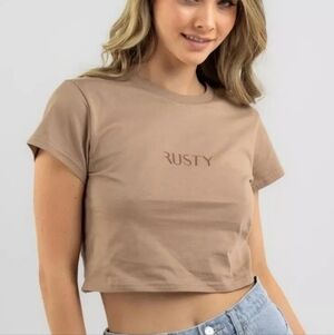 NEW Rusty Women's Signature Baby Tee In Warm Taupe Sz S MSRP $28 NWT